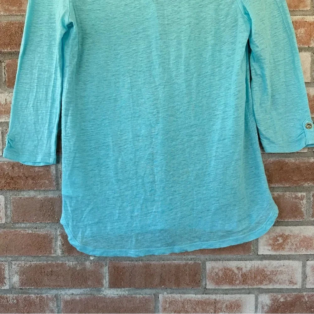 Lilly Pulitzer 100% Linen Mindy Tunic Top Turquoise Women’s Small Beach - Picture 9 of 9